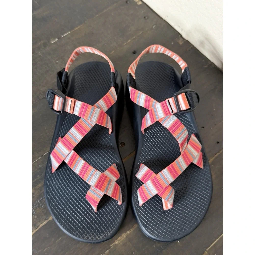 Chaco Z/Cloud Sport Sandals Men's Size 8 Coral Striped Hiking Comfort Outdoor